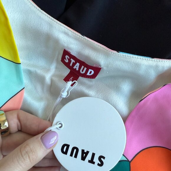 NWT Staud Milla A-line Mini Dress Georgette Allover Multi-Print V-Neck Sz 6 - Picture 10 of 10